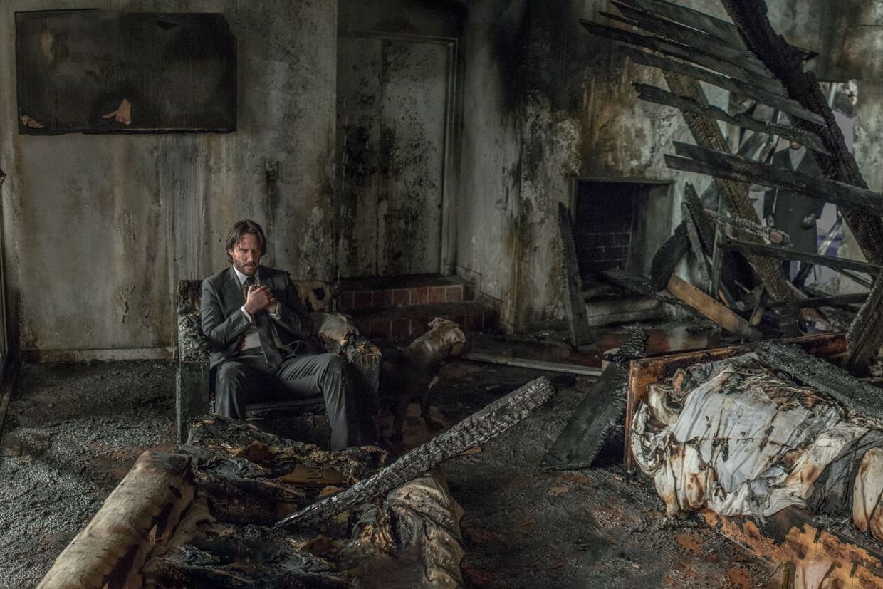 John Wick in burned out house