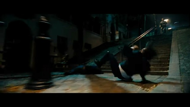 John Wick falling down the Paris stairs