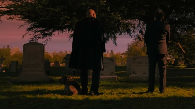 A gravestone with Laurence Fishburne and Ian McShane