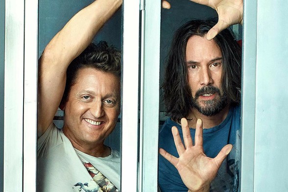Older Bill and Ted in the phone booth