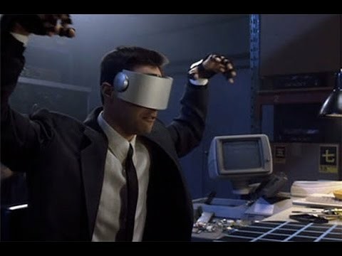 Johnny Mnemonic hacking wearing a headset